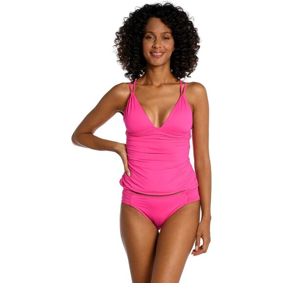 La Blanca Island Goddess Pop Pink Cross Back Tankini Swimsuit Top Size 4 - Picture 1 of 9